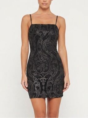 NWT Lulu's Black Sparkly Tie-Back Bodycon Mini Dress Size M Square Neck